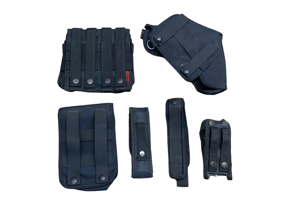 Black Nylon Molle Vest Pouch Kit With 6 Pouches Ammo Baton Taser Set 5 Grade B