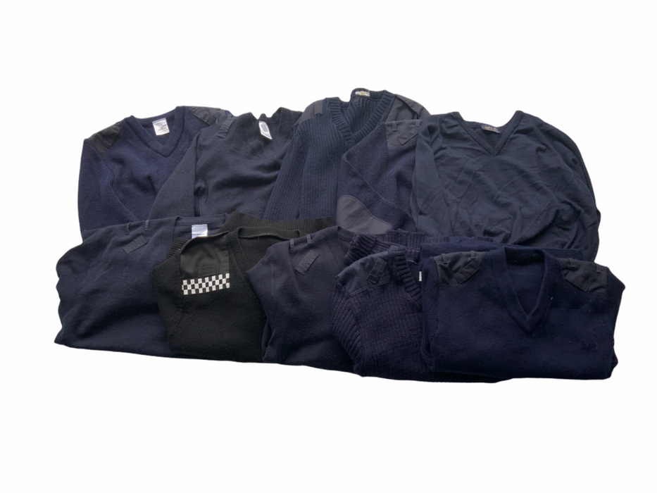 Job Lot Wholesale Bundle of Unisex Navy Blue V-Neck Knitted Jumpers - 20 Jumpers
