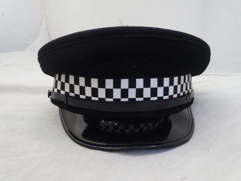 Used Black Flat Peaked Cap With Checker Fancy Dress Theatre Film And TV PKCAPB