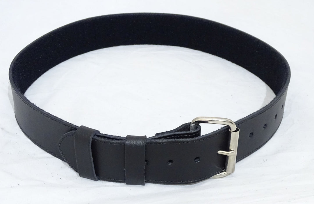 Ex Police Black Leather 2" Duty Belt With Hook & Loop Lining And Silver Buckle