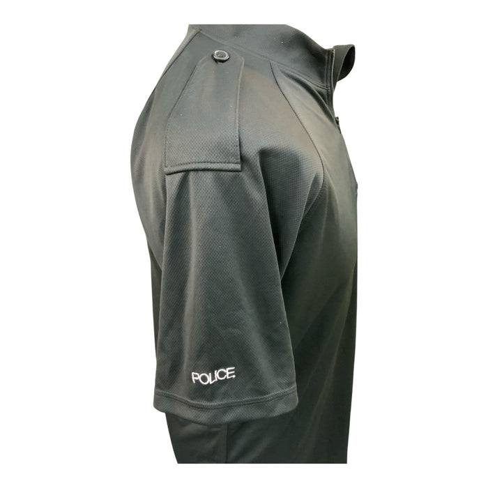 Male Black Police Branded Short Sleeve Wicking Shirt Epaulettes WKS85MA