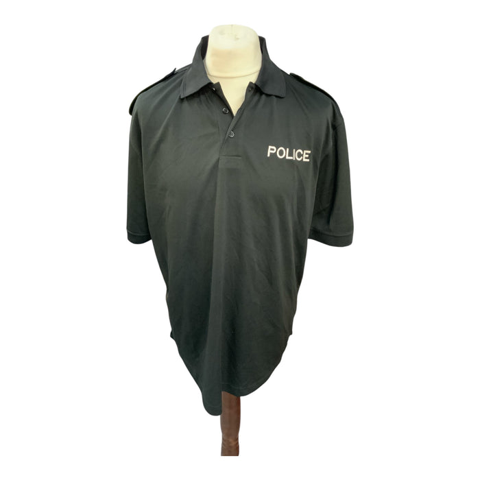 Male Black Police Branded Short Sleeve Wicking Shirt Epaulettes WKS88MA