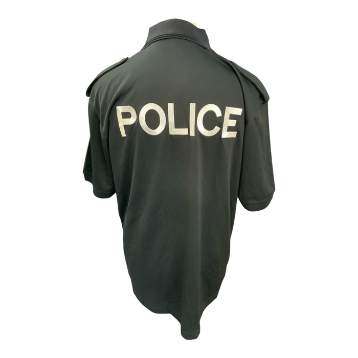 Male Black Police Branded Short Sleeve Wicking Shirt Epaulettes WKS88MA