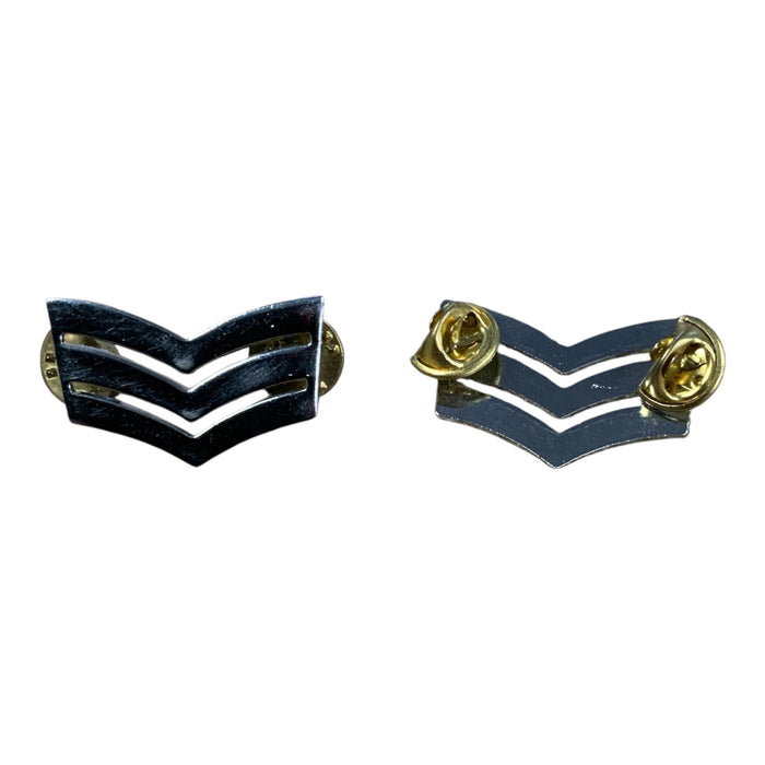 Sergeant Stripes Plain Edged Metal Chrome Pin Backing Small