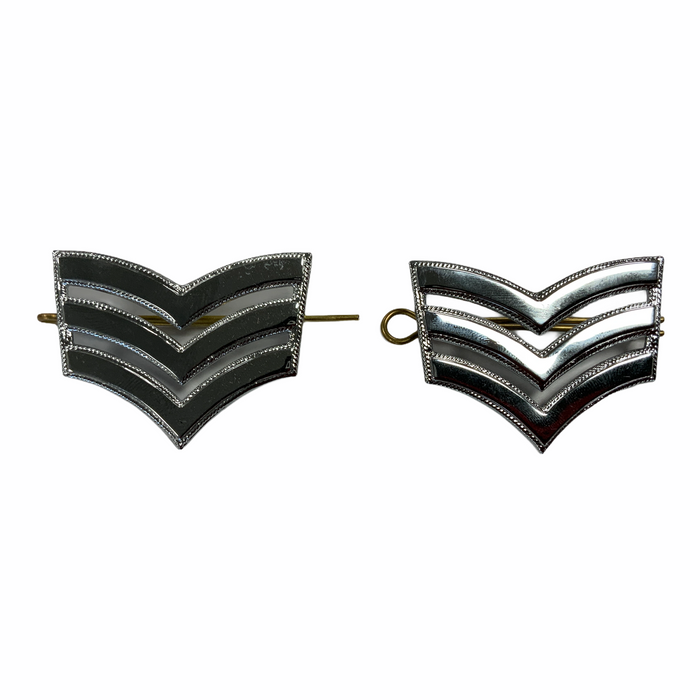 Sergeant Stripes Lace / Rope Edged Metal Chrome Split Pin Backing