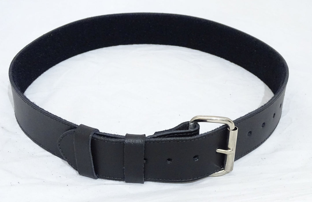 Black Leather 2" Duty Belt With Hook & Loop Lining And Silver Buckle Grade B