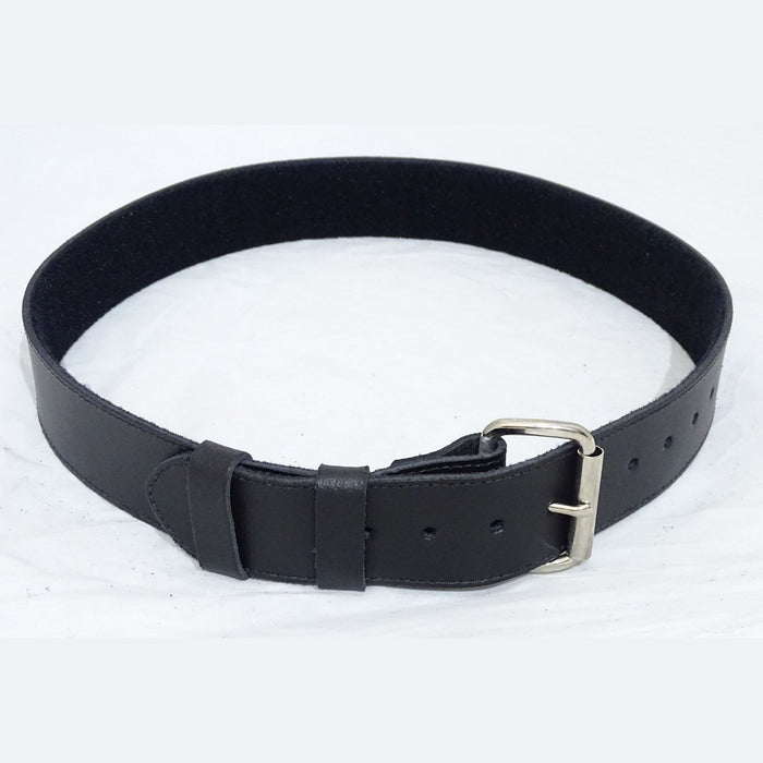 Black Leather 2" Duty Belt With Hook & Loop Lining And Silver Buckle Grade B