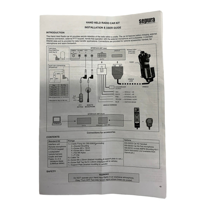 Sepura 2000/3000 Car Kit, Hand Held Radio Kit 300-00031 CARKIT01