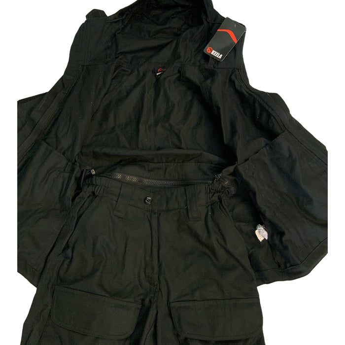 Keela 2 Part Overall Coverall Black Tactical Zip Off Paintballing Airsoft KC04N