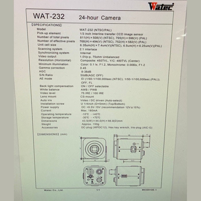 CCTV System Watec Wat-232S Day/Night Camera With TV Zoom Lens & Outdoor Housing