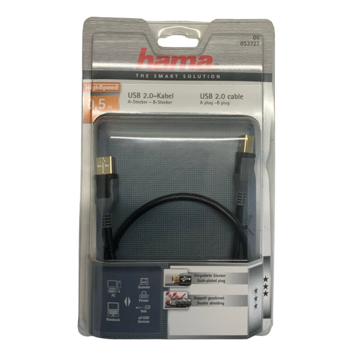 Hama USB 2.0 Cable A Plug - B Plug 0.5m High Speed New USBCABLE01