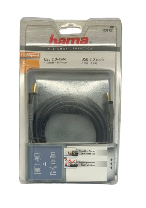 Hama USB 2.0 Cable A Plug - B Plug 5m High Speed New USBCABLE02