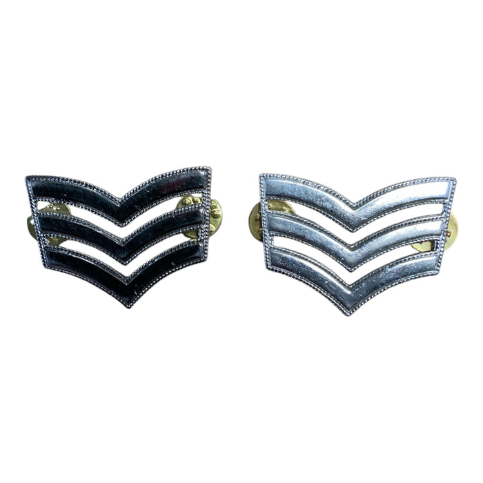 Sergeant Stripes Lace / Rope Edged Metal Chrome Pin Backing