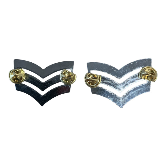 Sergeant Stripes Lace / Rope Edged Metal Chrome Pin Backing