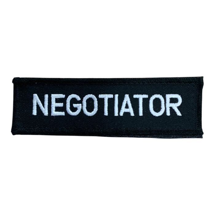 NEGOTIATOR Badge Black with White Lettering Hook & Loop Fastening