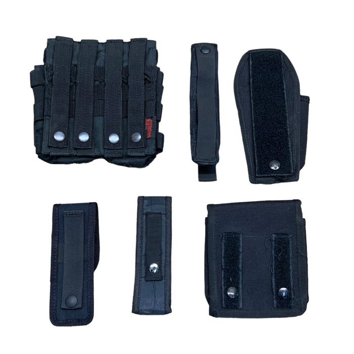 Molle Vest 6 Pouch Kit Black Nylon Ammo Baton Taser Grade B MOLLEKITB8