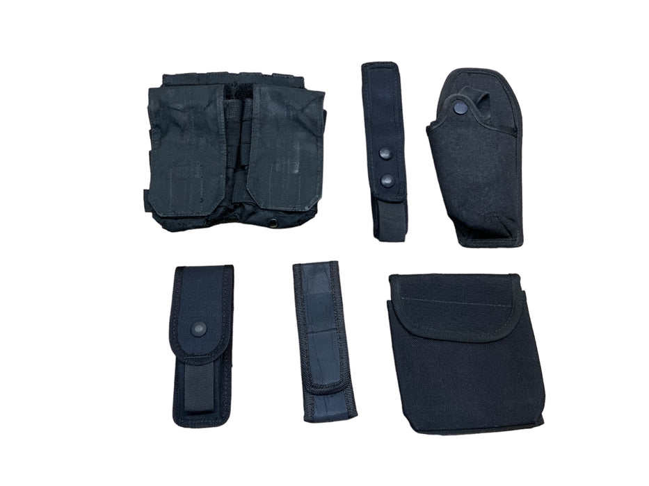 Black Nylon Molle Vest Pouch Kit With 6 Pouches Ammo Baton Taser Set 8 Grade B