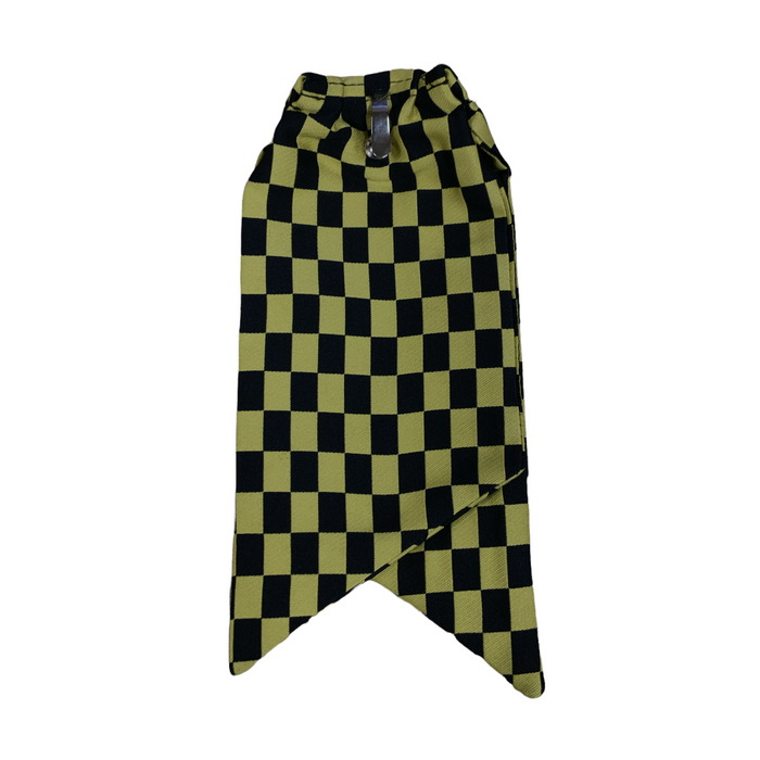New Ladies Clip On Cravat Black and Yellow Checkered Pattern
