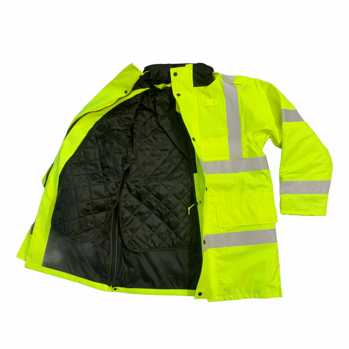 Hi-Vis Waterproof Rain Coat 3/4 Length Jacket Security Marshal HVPC06N