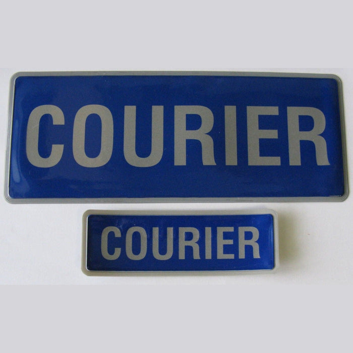 Encapsulated Reflective Courier Badge Set in Blue And Silver Sew On