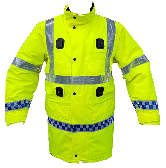 Hi Viz Waterproof Jacket Long Traffic Coat 4 x Klickfast Clip Security Grade B