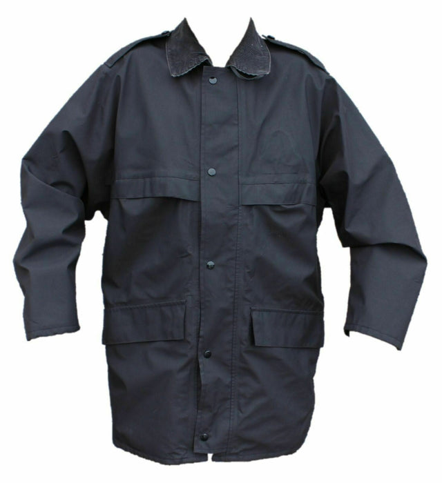 Ex Police Black 3/4 Length Waterproof Rain Coat With Collar Security BPC02A