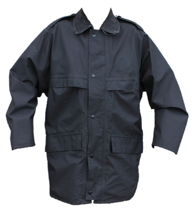 Ex Police 3/4 Length Black Waterproof Rain Coat With Collar Security BPC02AN