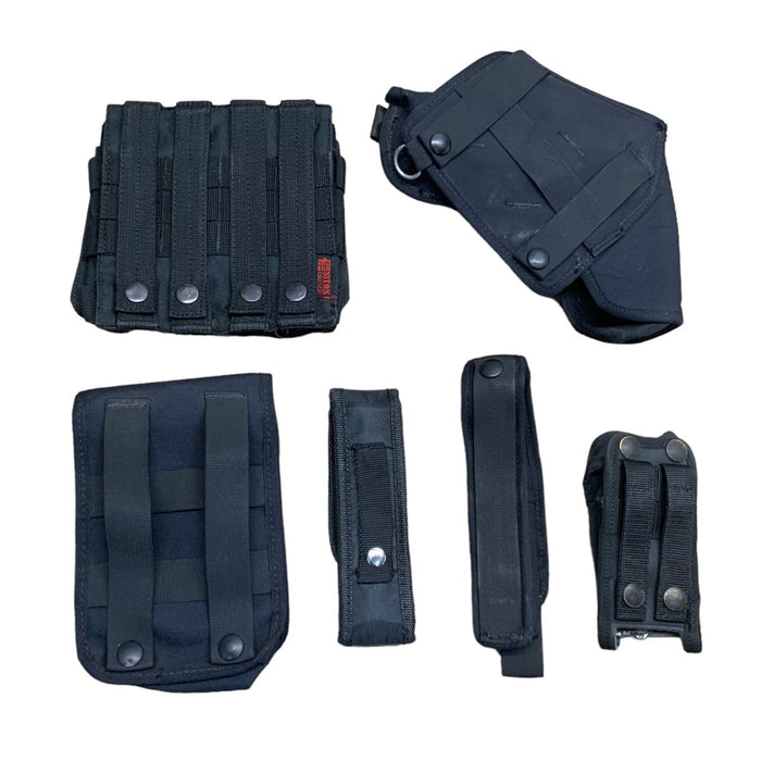 Black Nylon Molle Vest Pouch Kit With 6 Pouches Ammo Baton Taser Set 5 Grade B