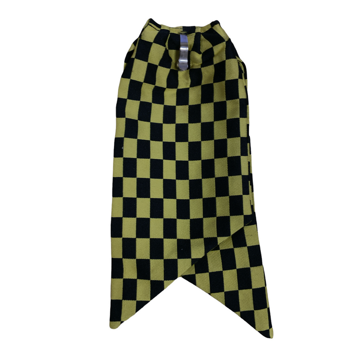 Used Ladies Clip On Cravat Black and Yellow Checkered Pattern