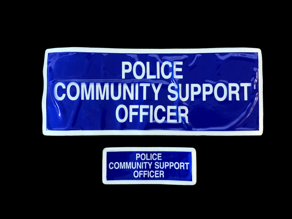 Encapsulated Reflective POLICE COMMUNITY SUPPORT OFFICER Badge Set Hook & Loop Backing