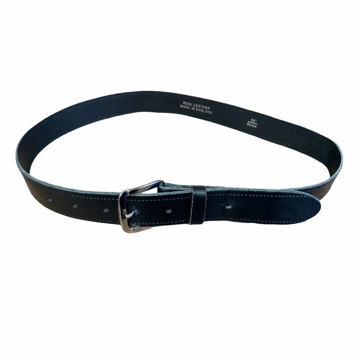 Black 1" Leather Belt Silver Buckle Grade A