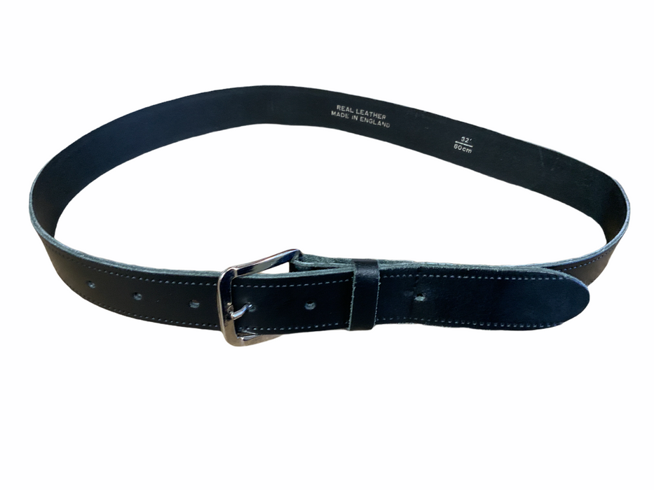 Black 1" Leather Belt Silver Buckle Grade A