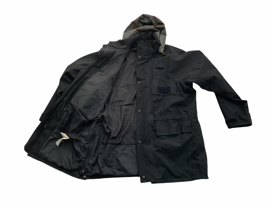 Black Goretex Waterproof 3/4 Length Rain Coat Security Dog Handler XL/T OJ44