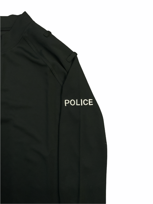 New Male Black Police Embroidered Breathable Long Sleeve Wicking Shirt Top