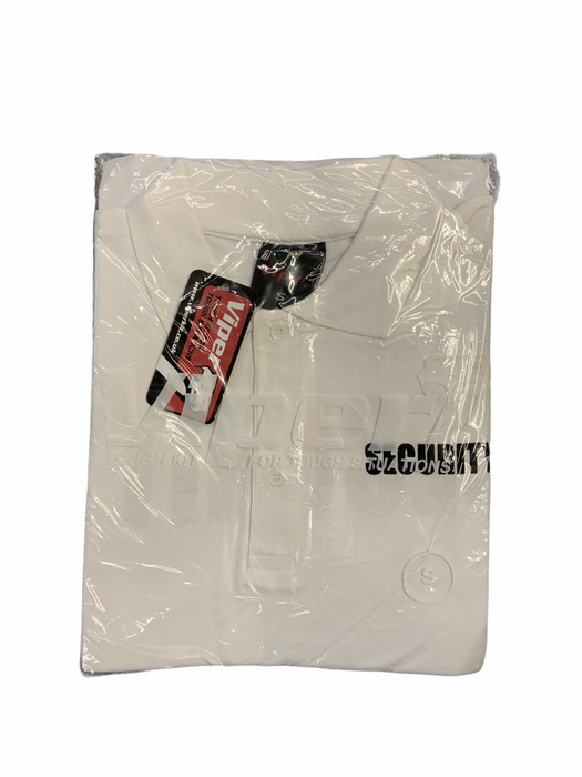 Security Printed Front & Back White Polo Shirt - NEW - Size Small