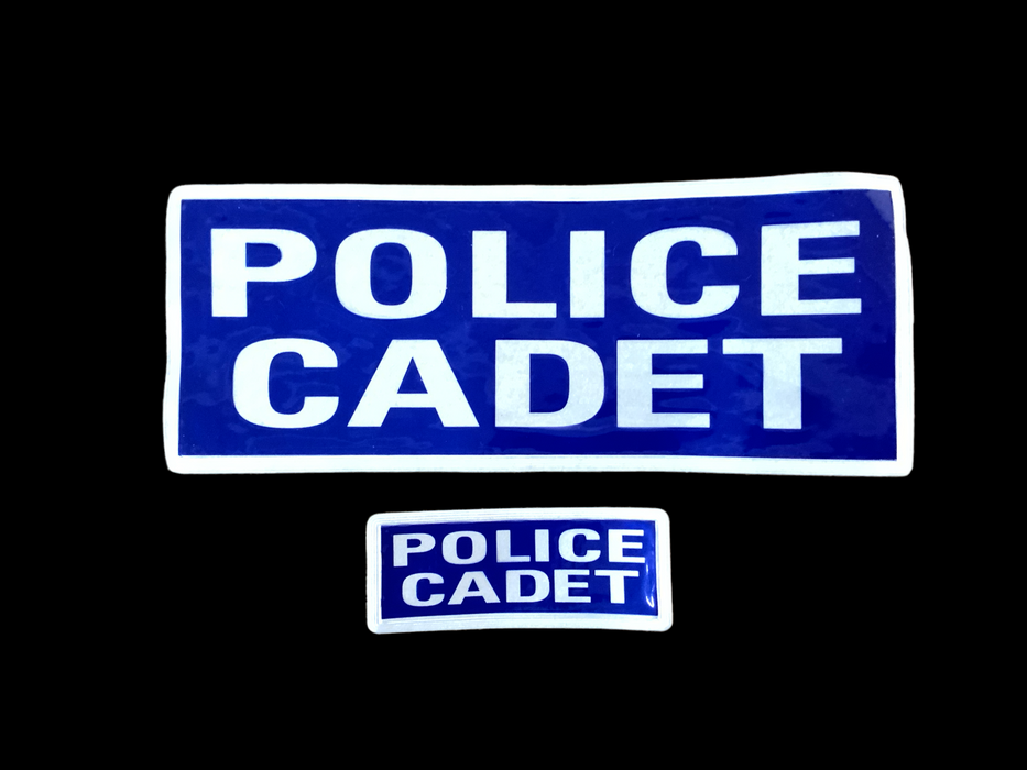 Encapsulated Reflective POLICE CADET Badge Set Hook and Loop Backing