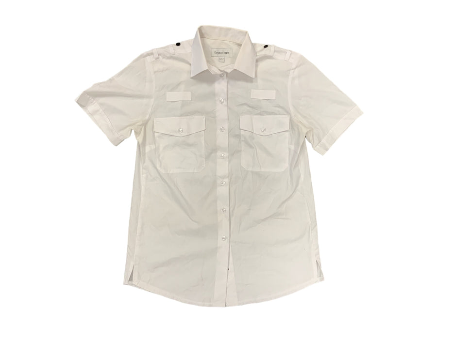 Double Two Female White Short Sleeve Shirt With Epaulettes Loops FSW06B
