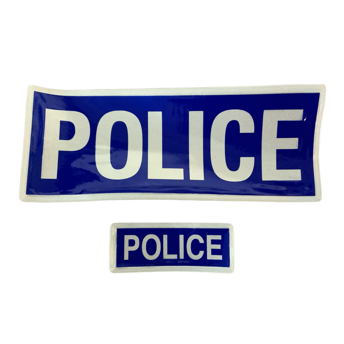 Encapsulated Reflective POLICE Badge Set Hook and Loop Backing Police Branded