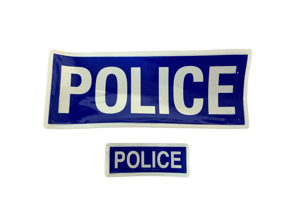 Encapsulated Reflective POLICE Badge Set Hook and Loop Backing Police Branded
