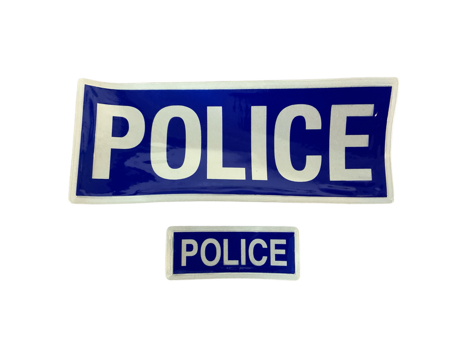 Encapsulated Reflective POLICE Badge Set Hook and Loop Backing