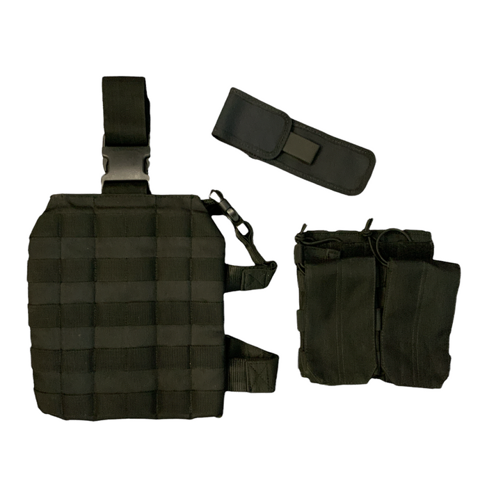 Molle Leg Panel Tactical Black With Magazine & Restraints Pouch MILTECSETUP1