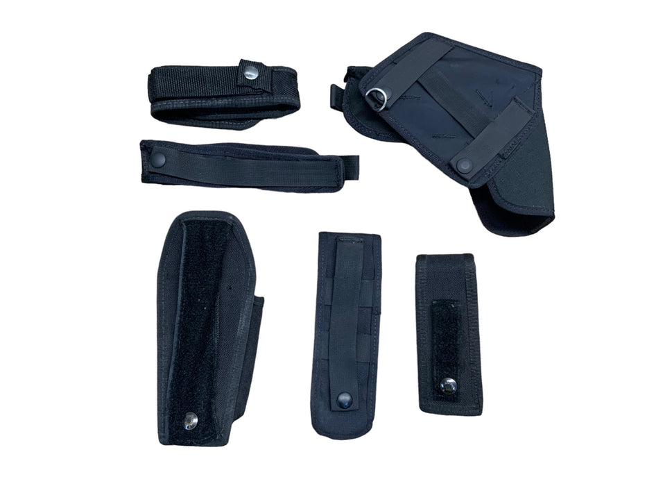 Black Nylon Molle Vest Pouch Kit With 6 Pouches Ammo Baton Taser Set 7 Grade B