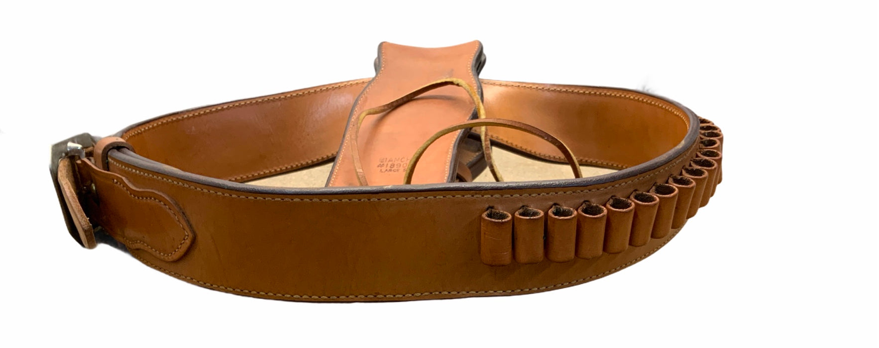 Bianchi 1890H Large SA Leather Tan Gun Belt RH With 44/45 Ammo Slots 34” Waist