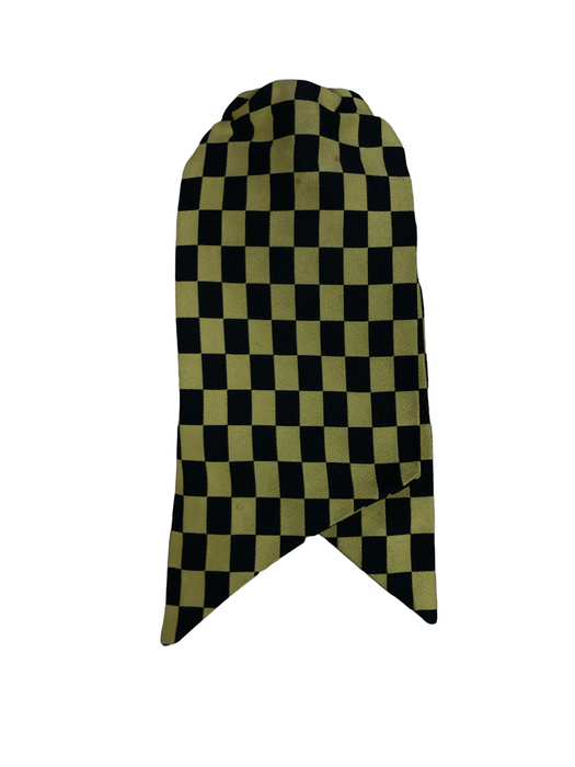 Used Ladies Clip On Cravat Black and Yellow Checkered Pattern Fancy Dress