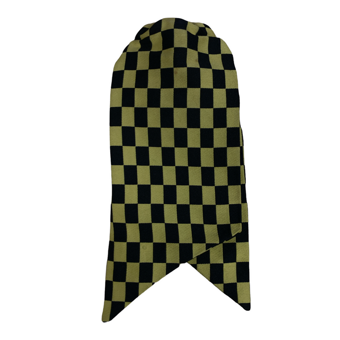 Used Ladies Clip On Cravat Black and Yellow Checkered Pattern