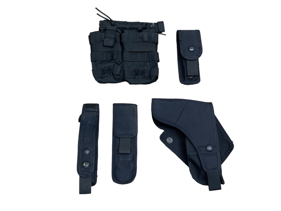 Black Nylon Molle Vest Pouch Kit With 6 Pouches Ammo Baton Taser Set 9 Grade B