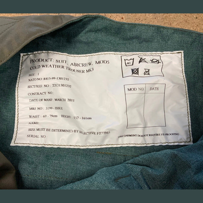 Genuine MK3 Cold Weather Trousers MOD5 Aircrew Suit Trousers Size 1 AIRCREWTRS2
