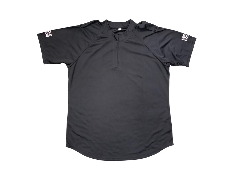 New Male Black Heddlu Police Branded Embroidered Breathable S/Sleeve Wicking Top