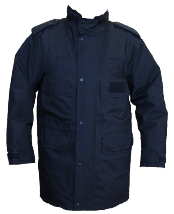 Black 3/4 Length Goretex Waterproof Hooded Rain Coat Security BGC04B