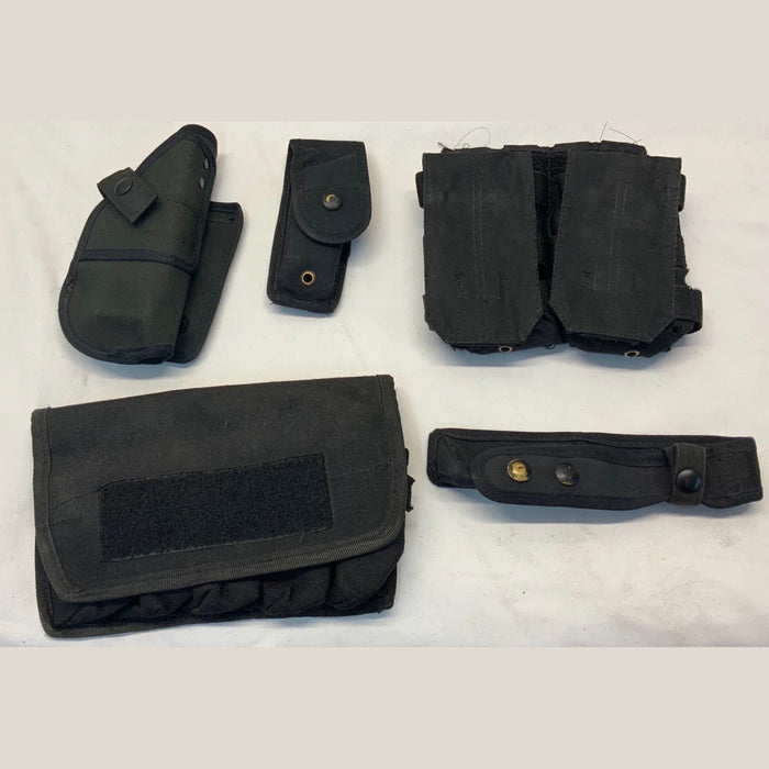 Black Nylon Molle Vest Pouch Kit With 5 Pouches Ammo Baton Taser Set 4 Grade B